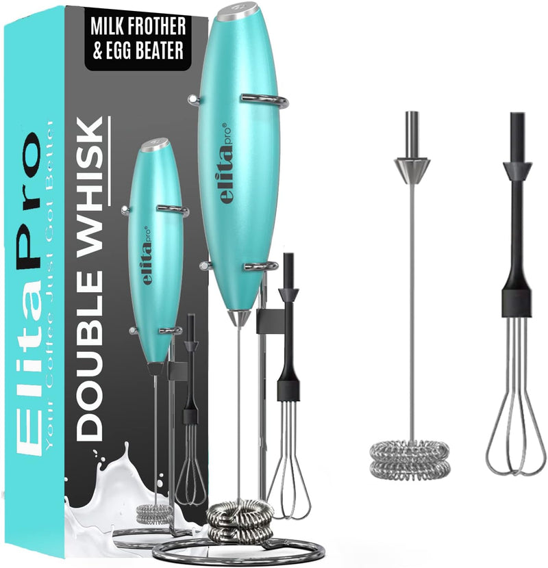 ELITAPRO ULTRA-HIGH-SPEED 19,000 RPM, Milk Frother DOUBLE WHISK, Unique Detachable EGG BEATER and STAND For quick preparation (Black)