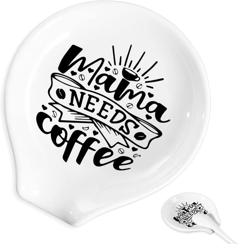 Coffee Spoon Rest and Spoon,Funny Coffee Quote Black And White Ceramic Coffee Spoon Holder-Station Decor Coffee Bar Accessories-Gifts for Coffee Lovers (I Like My Coffee)