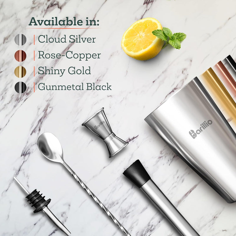 Boston Shaker Cocktail Shaker Set | Professional Bartender Kit with Weighted Martini Mixer, Hawthorne Strainer, Jigger, Mojito Muddler, Mixing Spoon & 2 Liquor Pourers……