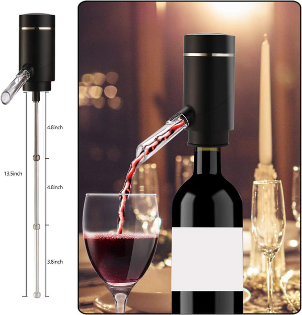 Electric Wine Aerator, Wine Dispenser Pump, Automatic Wine Pourer, Instant Wine Decanter, One-Touch Wine Oxidizer with Retractable Tube, Portable and USB Rechargeable, Matte Black