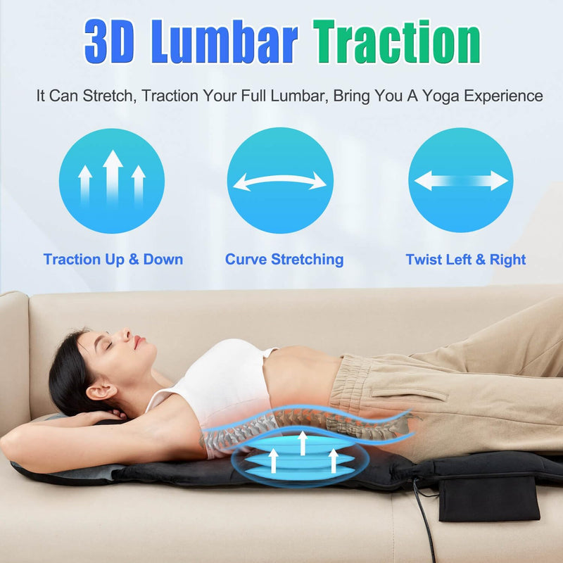 Full Body Massage Mat with Shiatsu Neck Massager, 3D Lumbar Traction & Relaxation, Back & Waist Heat, 4 Vibrating Motors, Full Body Massager for Stretching & Circulation, No Weight Limit, Fit 5'1-6'2