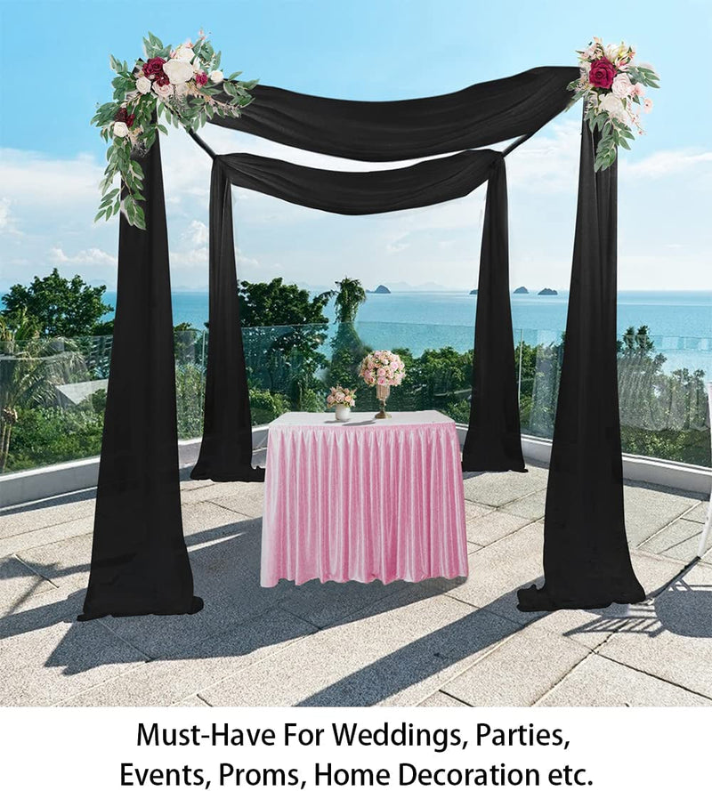 Wedding Arch Chiffon Fabric 2 Panels - 19FT Black Drapery Backdrop for Ceremony Party and Decoration