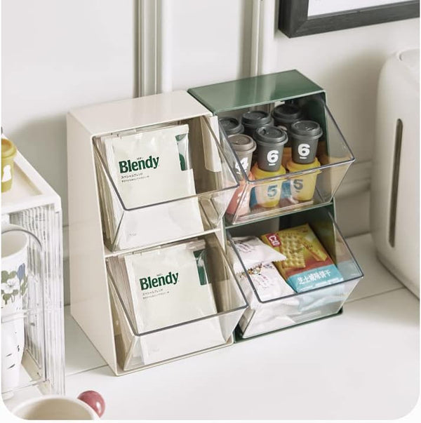 Tea Bag Storage Organizer Tea Bag Holder Box Container, Countertop Organizer Storage Station for Coffee, Tea, Sugar Packets, Creamers, Drink Pods, Packets for Home Kitchen Office Coffee Bar, 1PC