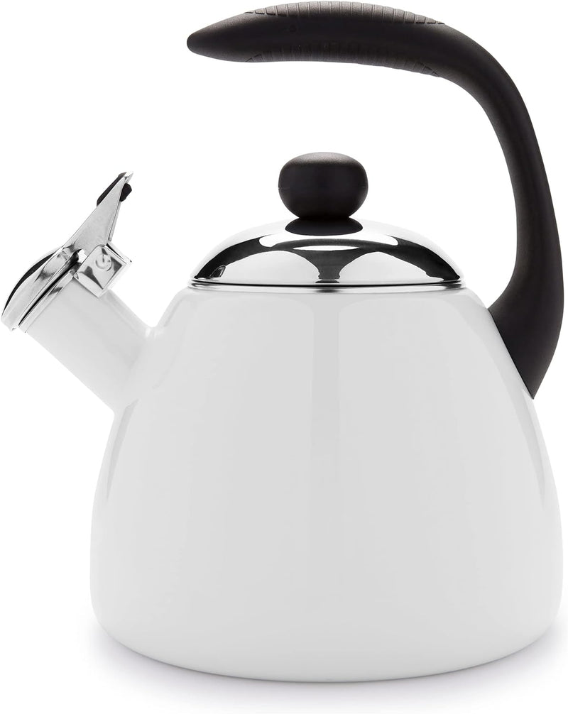 Farberware Bella Water Kettle, Whistling Tea Pot, Works For All Stovetops, Porcelain Enamel on Carbon Steel, BPA-Free, Rust-Proof, Stay Cool Handle, 2.5qt (10 Cups) Capacity (Garnet)