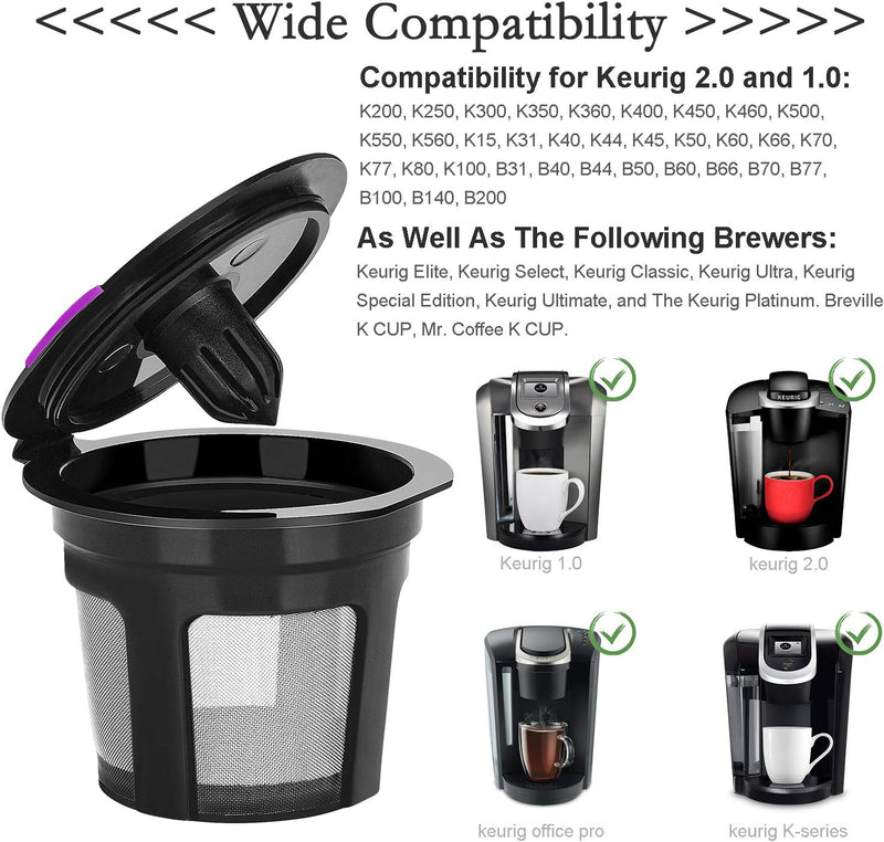 Reusable K CUP, LivingAid Reusable K CUPS 2.0 Coffee Filter Coffee Stainless Mesh Solo Filter Replacement for Keurig Brewers 1.0 or 2.0 Machine BPA Free (Black) (6 Packs)