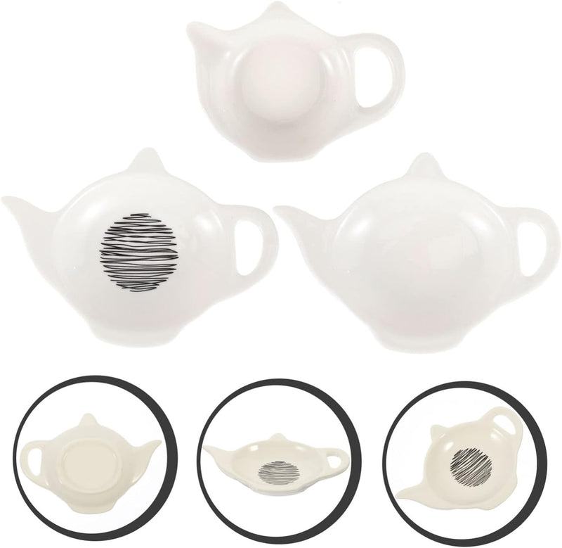 VILLCASE 3pcs Ceramic Tea Bag Saucer Tea Bag Dispenser Teapot Spoon Rest Tea Bag Coaster Tray Coffee Station Organizer Sauce Dipping Bowls Tea Bag Resting Dish Sushi Ceramics