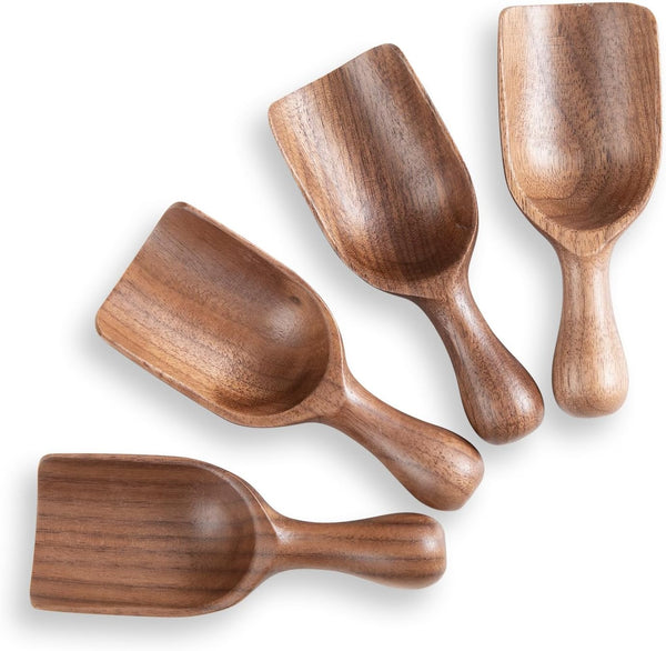 GinSent Wood Coffee Scoop-4 Pieces Small Measuring Spoons for Ground Coffee,Tea,Sugar,Seasoning-Multipurpose Wooden Scoop for Jars,Canisters,Bath Salts,Laundry Detergent(Black Walnut Wood)