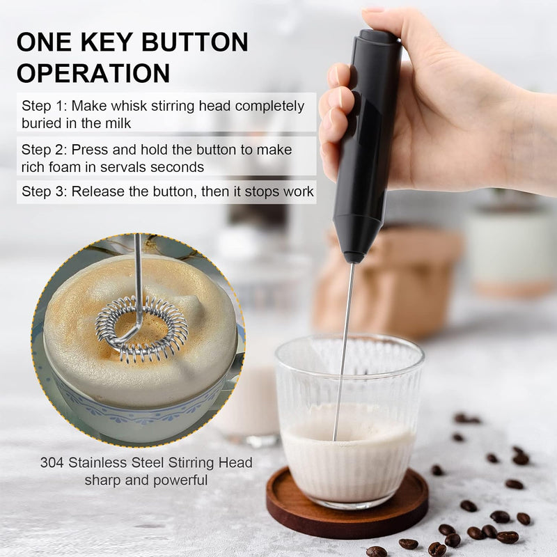 COKUNST Electric Milk Frother Handheld with Stainless Steel Stand Battery Powered Foam Maker, Whisk Drink Mixer Mini Blender For Coffee, Frappe, Latte, Matcha, Hot Chocolate