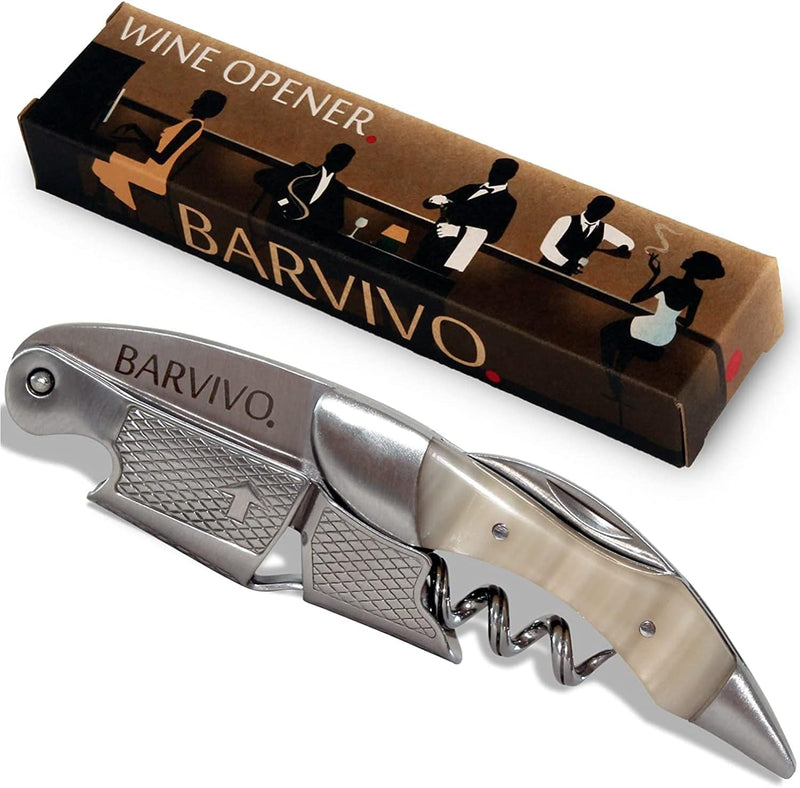 Barvivo Natural Rosewood Wine Opener with Foil Cutter Knife & Cap Remover, Double Hinged Manual Wine Key for Bartenders, Servers, Waiters, Stainless Steel Wine Bottle Opener Corkscrew