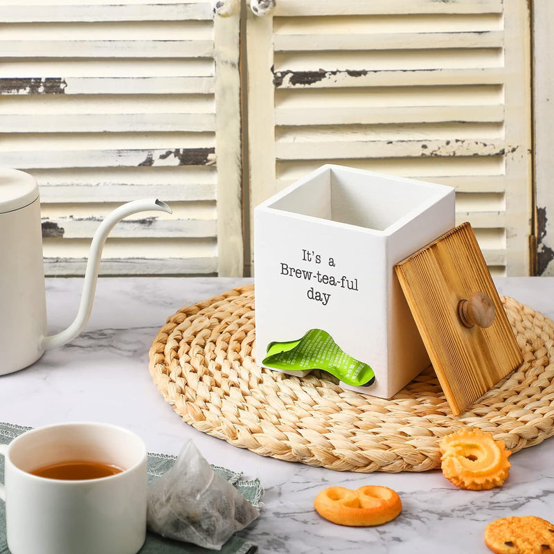 Zubebe Wooden Tea Storage Box Organizer Tea Bag Caddy Wood Tea Bag Holder Multi Functional Tea Containers Tea Bag Dispenser for Beverage Supplies Sugar Sweeteners Individual Packets Small Items