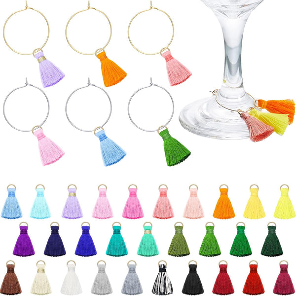 88 Pieces Wine Glass Charms Kit Including Colorful Tassel Drink Charm Markers Tags Gold Silver Wine Glass Rings with a Black Bag for Stem Glasses Holiday Birthday Wine Tasting Party Favors Decorations