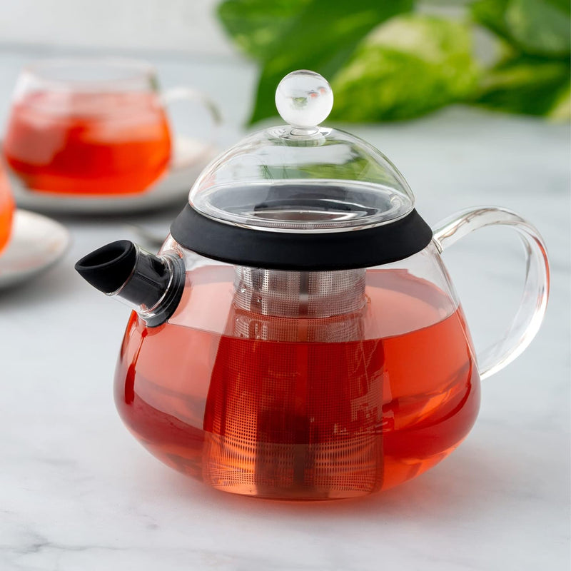 Elfin Glass Teapot with Infuser and Teapot Warmer (Stainless Steel) 28oz / 800ml Danish Designer Teapot Set – Stylish Clear Glass Tea Pot Sets with Infusers for Loose Leaf Tea and Tea Bags at Tea Time