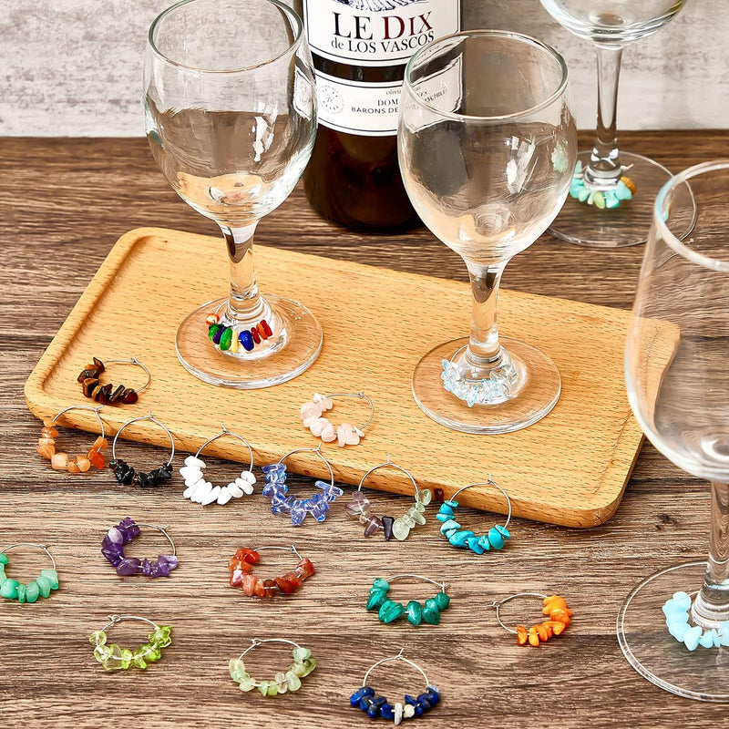 Leinuosen 24 Pcs Wine Glass Charms for Christmas Gift Gemstone Beads Wine Charm Wine Glass Markers Drink Markers Tags Wine Tasting Party Favors Decorations for Stem Glasses Wedding Holiday Birthday