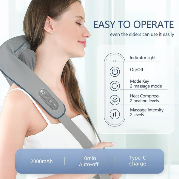 LIARTY Neck and Shoulder Massager for Deep Tissue, Shiatsu Electric Cordless Massager for Shoulder, 6D Kneading Massage Pillow for Back, Leg, Waist, Trapezius, Muscle Pain Relief, Grey