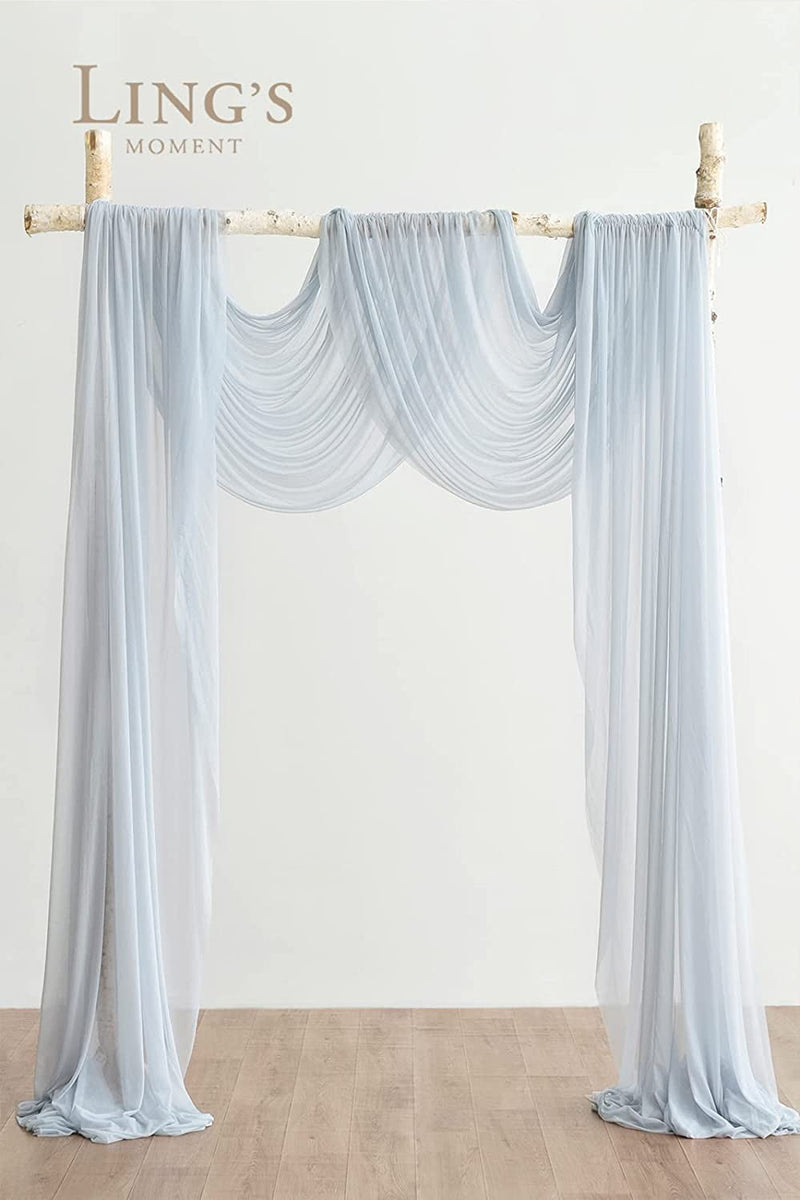 New Version Easy Hanging Wedding Arch Draping Fabric 60" X 28Ft Chiffon Fabric Drapery Wedding Ceremony Reception Swag Decorations, Ice Blue