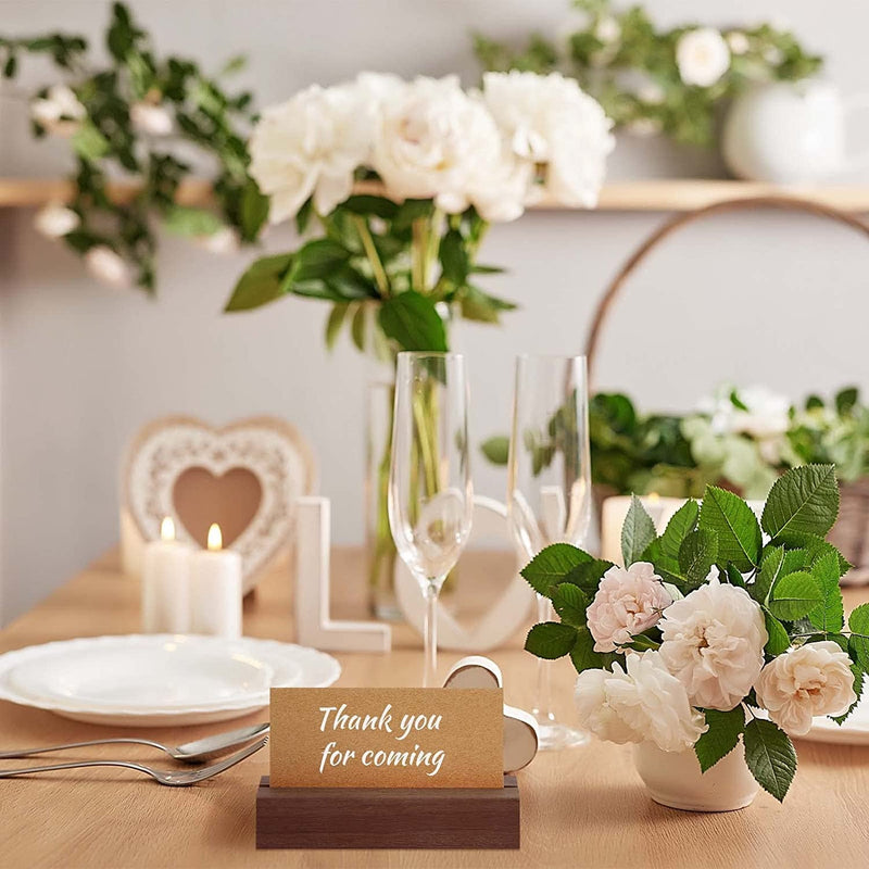 24 Pcs Wooden Place Card Holders Wood Table Numbers Display Stands with 30 Pcs Rustic Place Cards Kraft Tent Escort Cards for Wedding Party Events Home Decoration Sign, 4 X 1.18 X 0.8 Inch