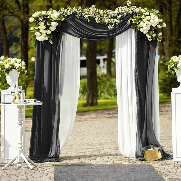 PARTISKY Wedding Arch Draping Fabric 19FT 1 Panel Black Wedding Arch Drapery Sheer Curtains for Backdrop Wedding Arch Decorations for Ceremony Stage Reception Banquet Party（1 Panel）, Black