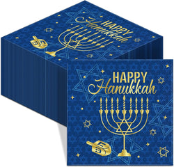 Honoson 100 Pcs Hanukkah Napkins Paper Disposable Cocktail Napkins Luncheon Guest Napkins for Menorah Themed Party Hanukkah Party Supplies Holiday Table Decoration