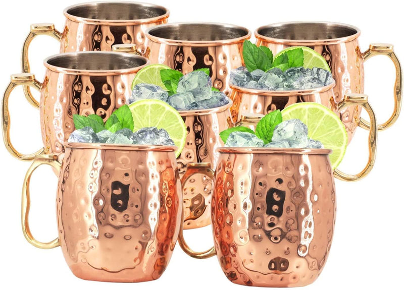 Kitchen Science Moscow Mule Mugs, Stainless Steel Lined Copper Moscow Mule Cups Set of 6 (18oz) | Stainless Steel Mug w/New Thumb Rest | Tarnish-Resistant Steel Interior (2 - Set of 6)