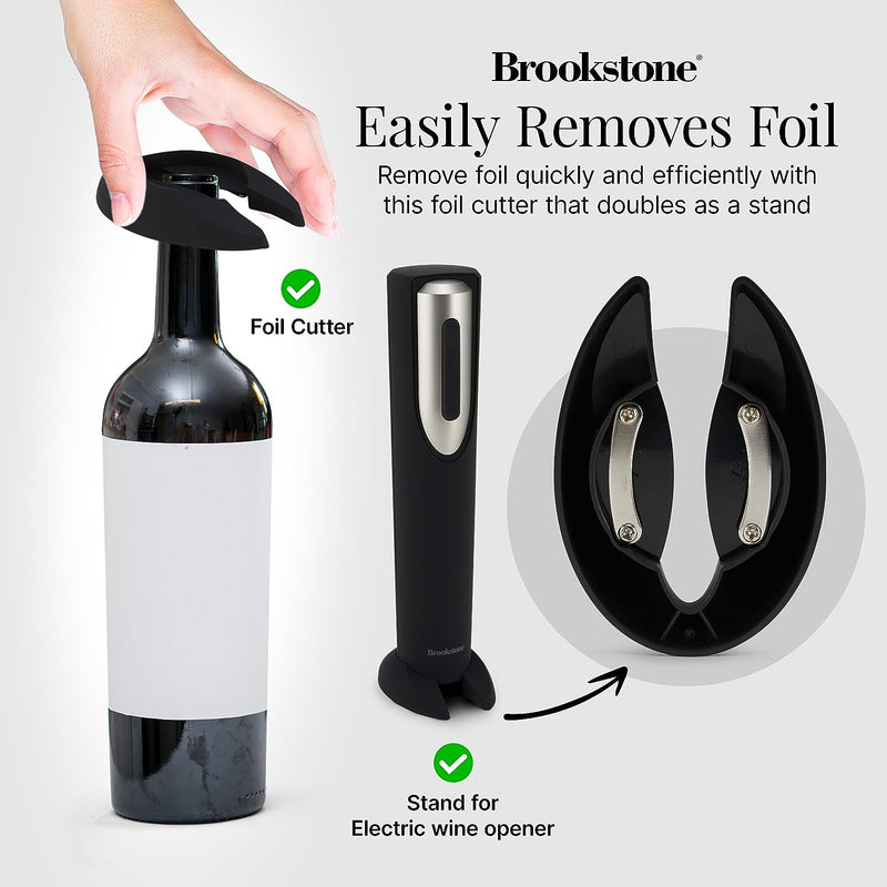 Brookstone Electric Wine Opener & Foil Cutter with Stand, Automatic Wine Bottle Opener, Battery Operated Corkscrew Opener, Kitchen, Wine Gifts for Men