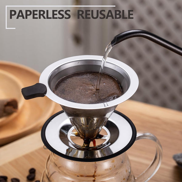 Pour Over Coffee Dripper INSINTAR Reusable Stainless Steel Pour Over Coffee Filter Paperless Metal Coffee Strainer Single Cup Pour Over Coffee Maker for 1-2 Cup (Sliver)