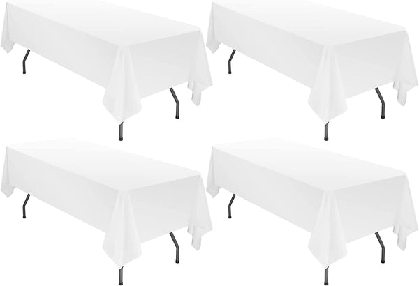 4 Pack White Tablecloth - 60x102 Inch - Stain and Wrinkle Resistant - Perfect for Weddings Parties and Camping