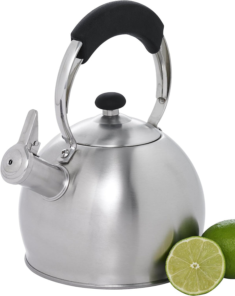 Creative Home Avalon 3.0 Qt. Stainless Steel Whistling Tea Kettle with Aluminum Capsulated Bottom for Even Heat Distribution, Quart, Brushed Finish