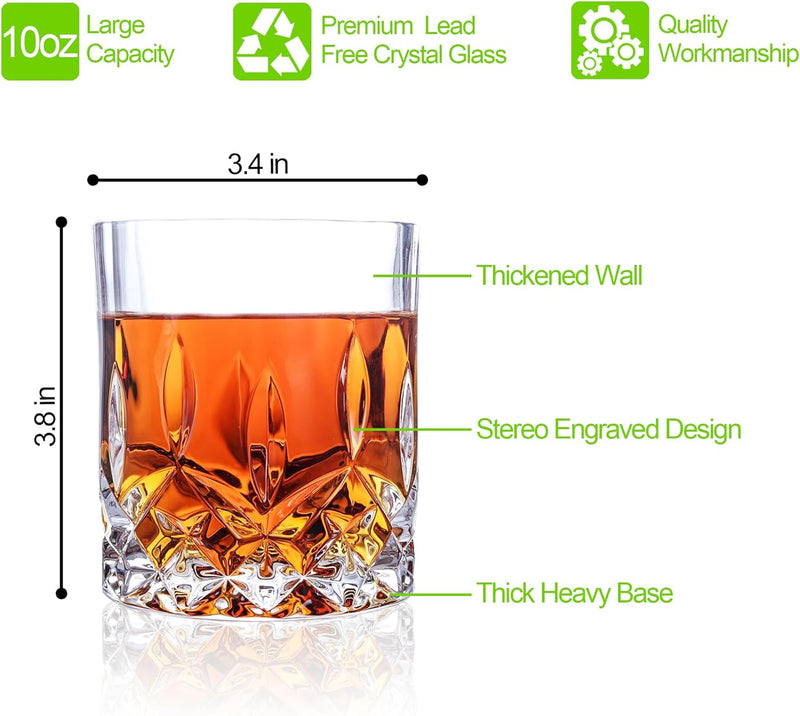 QUMMFA Whiskey Glasses, Set of 8 Cocktail Glasses In Gift Box, 11 OZ Old Fashioned Glasses for Drinking Scotch Bourbon Cognac Vodka Rum Liquor, Rocks Glasses, Crystal Scotch Glasses, Gifts for Men