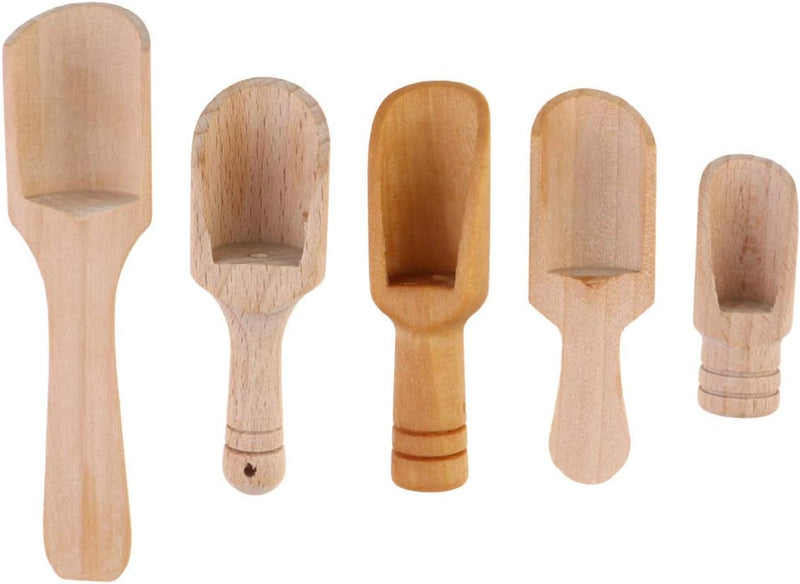 5Pcs Wood Tea Scoop Ground Coffee Scoops Salt Shovels Bamboo Wooden Salt Spoon for Restaurant Shop Hotel