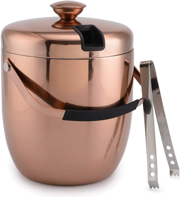 malmo Ice Bucket - Double Walled Stainless Steel Ice Bucket - Wine Bucket with Tongs & Thickened Lid (3 L) - Portable Chiller Bin Basket for Parties, BBQ & Buffet