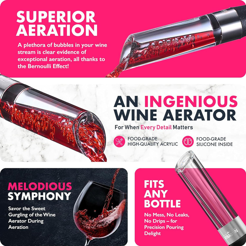 VINABON Wine Aerator - Premium 2024 Wine Aerating Pourer and Wine Air Aerator Decanter Spout for Enhanced Wine Flavor and Bouquet, Includes WineGuide Ebook
