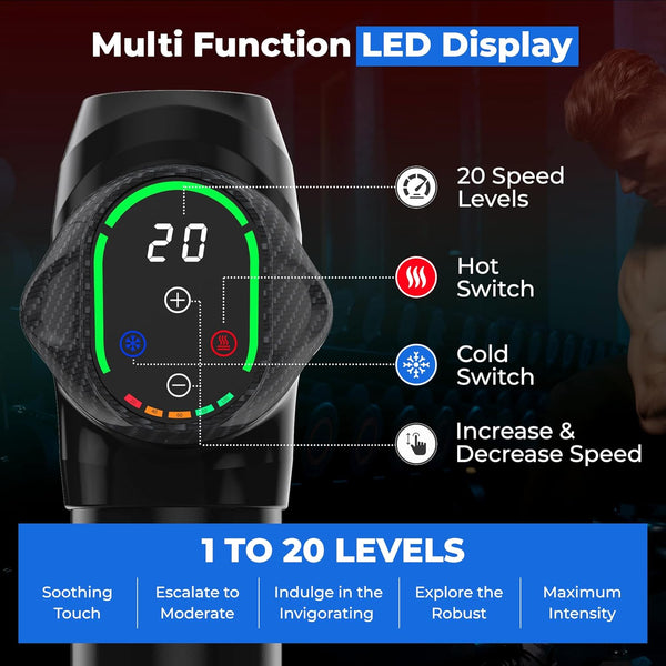 MuscleBuddy Massage Gun Deep Tissue with Heat and Cold Head Therapy, 6 Temperatures and 20 Levels, Handheld Deep Tissue Muscle Massager Gun with Portable Case, 10 Heads Massage Tools (Black)