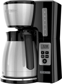 BLACK+DECKER 12 Cup Thermal Programmable Coffee Maker with Brew Strength and VORTEX Technology, Black/Steel, CM2046S