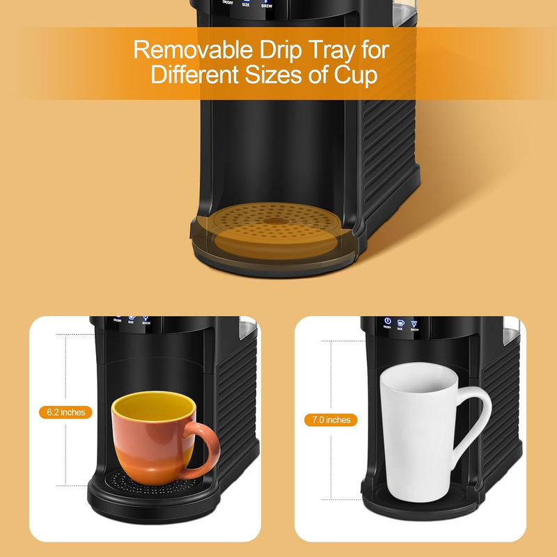 ILAVIE Single Serve Coffee Maker for K Cup & Ground Coffee, Single Cup Coffee Maker, 6 to 14 oz Brew Sizes with 40oz Removable Reservoir, Small Coffee Maker with Self-cleaning Function, Black