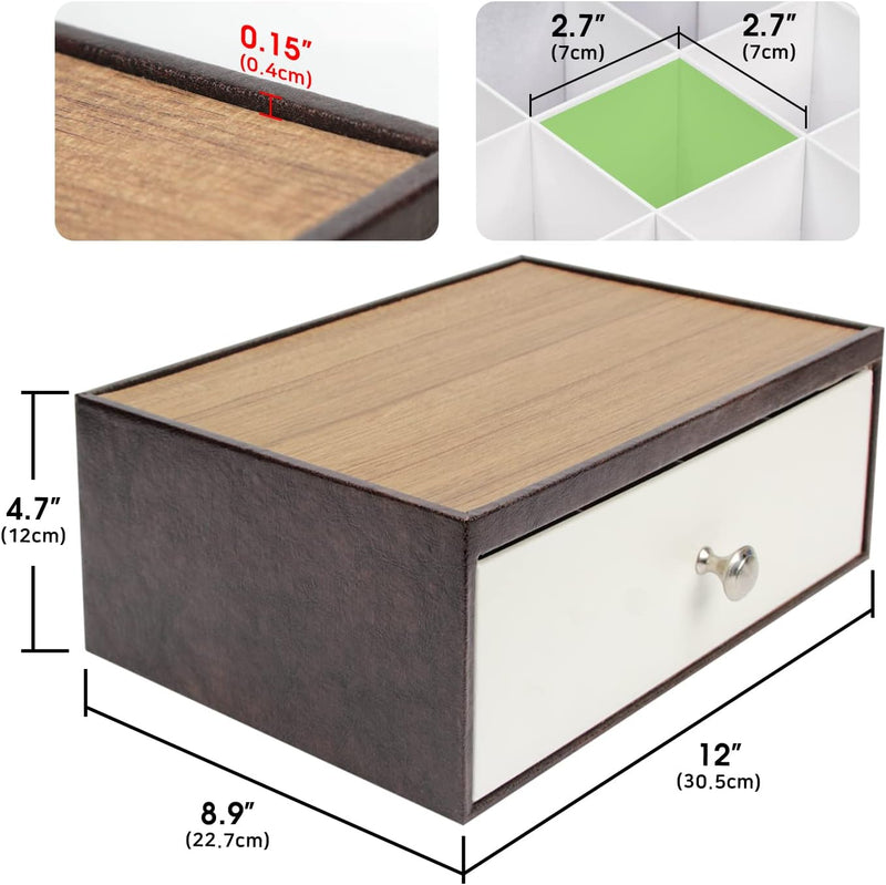 J JACKCUBE DESIGN Tea Bag Organizer for Countertop with Drawer, Tea Storage Organizer with 12 Compartments(Brown/White) - MK353A