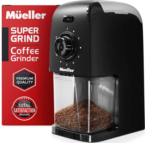 Mueller SuperGrind Burr Coffee Grinder Electric with Removable Burr Grinder Part - 12 Cups of Coffee, 17 Grind Settings with 5,8oz/164g Coffee Bean Hopper Capacity, Matte Black
