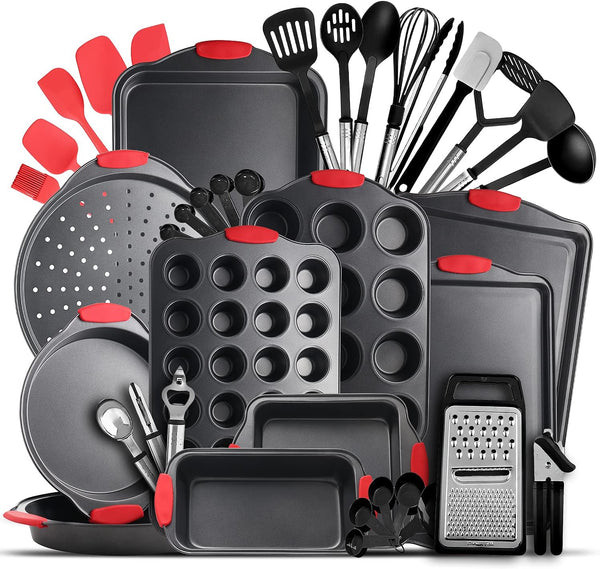 Eatex Nonstick Bakeware Sets with Baking Pans Set, 39 Piece Baking Set with Muffin Pan, Cake Pan & Cookie Sheets for Baking Nonstick Set, Steel Baking Sheets for Oven with Kitchen Utensils Set - Black
