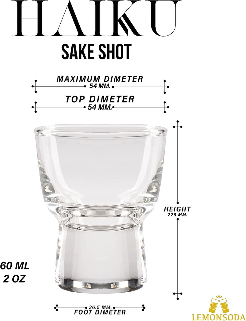 LEMONSODA Clear Shot Glass Set- Haiku Sake Shot Glasses - Sake, Tequila, Whiskey, Vodka, Gin - Great for Tastings, Gifts, Parties, Unique Show Piece, Set of 6 (60 mL / 2 fl. oz.) (Set of 6)