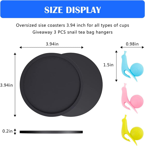 Silicone Coasters, Coasters for Drinks 6 Set Non-Slip Cup Coasters, Heat Resistant Cup Mate, Soft Coaster for Tabletope Protection, Furniture from Damage (Black)