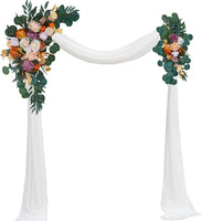 Artificial Arch Flowers with Drapes(Pack of 3) - 2Pcs Orange & Blush Arbor Floral Arrangement with 1Pc Semi-Sheer Swag,Arch Flowers for Ceremony and Reception Backdrop Decoration