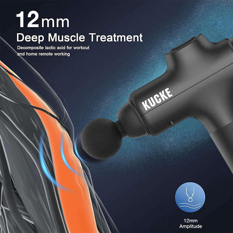 KUCKE Deep Tissue Muscle Massage Gun – Percussion Massage Gun Body Massager with 6 Replaceable Heads and Digital Display – Massager Gun for Athletes, Home Use – 30 Speeds and Rechargeable Battery