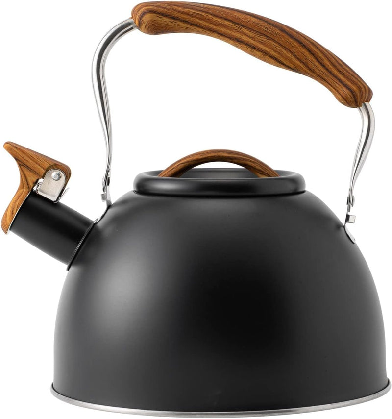 Whistling Tea Kettles with Wood Grain adjustment Nylon Handle, 2.3 Quart Capacity with Capsule Base Tea Kettle, Black