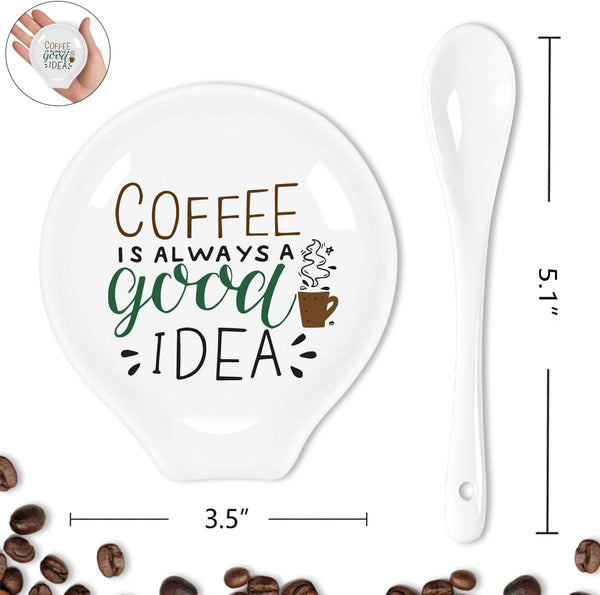 Uhealik Funny Coffee Quote Colored Pattern Ceramic Coffee Spoon Holder-Coffee Spoon Rest -Coffee Station Decor Coffee Bar Accessories-Coffee Lovers Gift for Women and Men-Coffee is Always A Good Idea