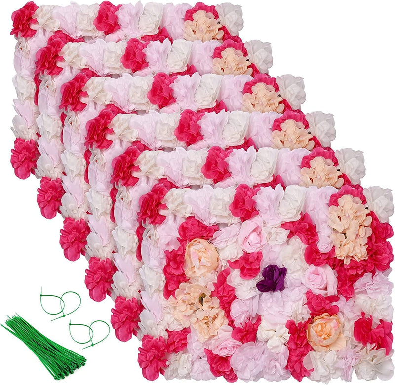 6-Pack Romantic Silk Rose Flower Wall Panels for Wedding Backdrop Decoration - White  Red