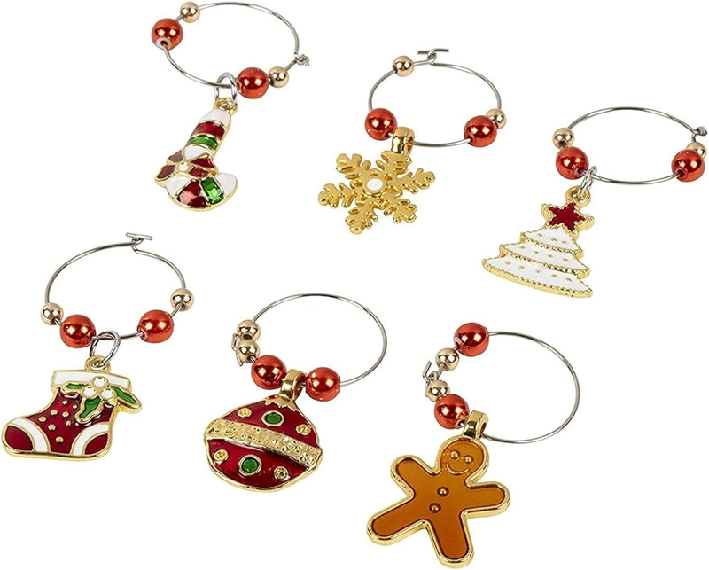 Juvale 12 Piece Christmas Wine Glass Charms, Holiday Drink Markers (2 Inches)