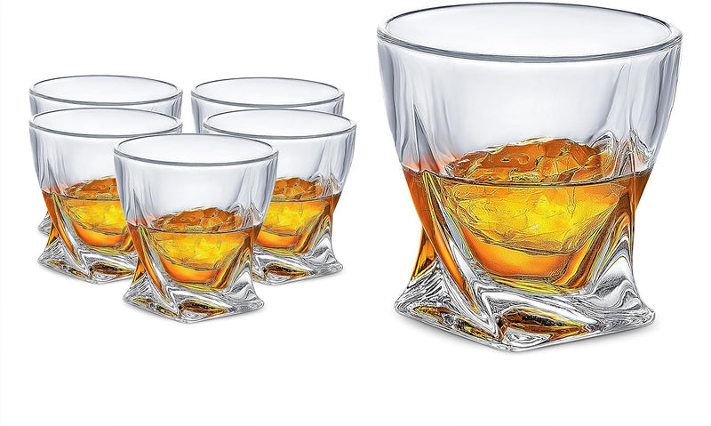 LUXU Whiskey Glasses-Premium 11 OZ Scotch Glasses Set of 6 /Old Fashioned Whiskey Glasses/Perfect Scotch Bourbon Whiskey Tumblers/Style Glassware for Bourbon/Rum glasses/Bar whiskey glasses,Clear