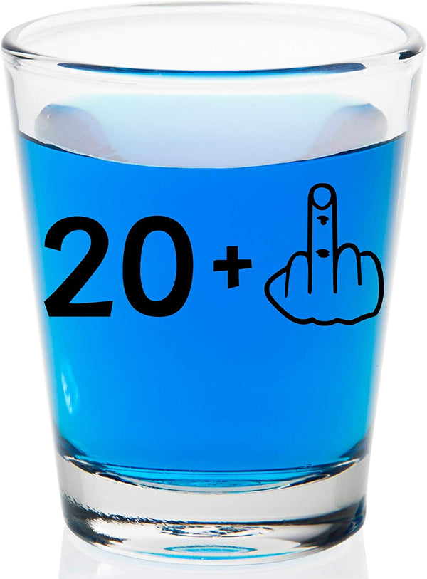 21st Birthday Shot Glass - 21 + Middle Finger Funny Birthday Gifts For Him Or Her - Silly Bday Decorations For Men, Women, daughter, Sister, Best Friend, Co-Worker - Twenty One Birthday Shot Glass