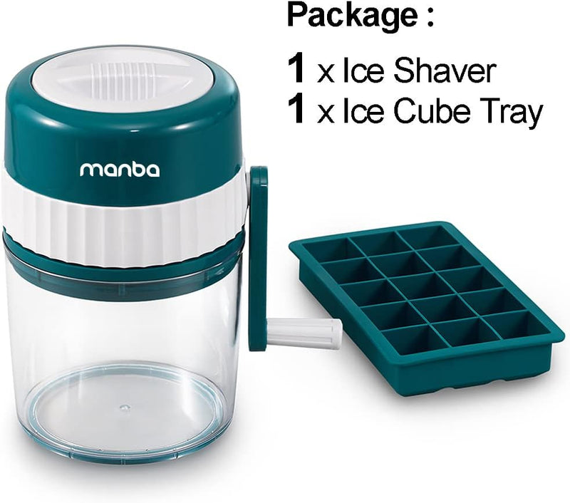 MANBA Ice Shaver and Snow Cone Machine - Premium Portable Ice Crusher and Shaved Ice Machine with Free Ice Cube Trays - BPA Free