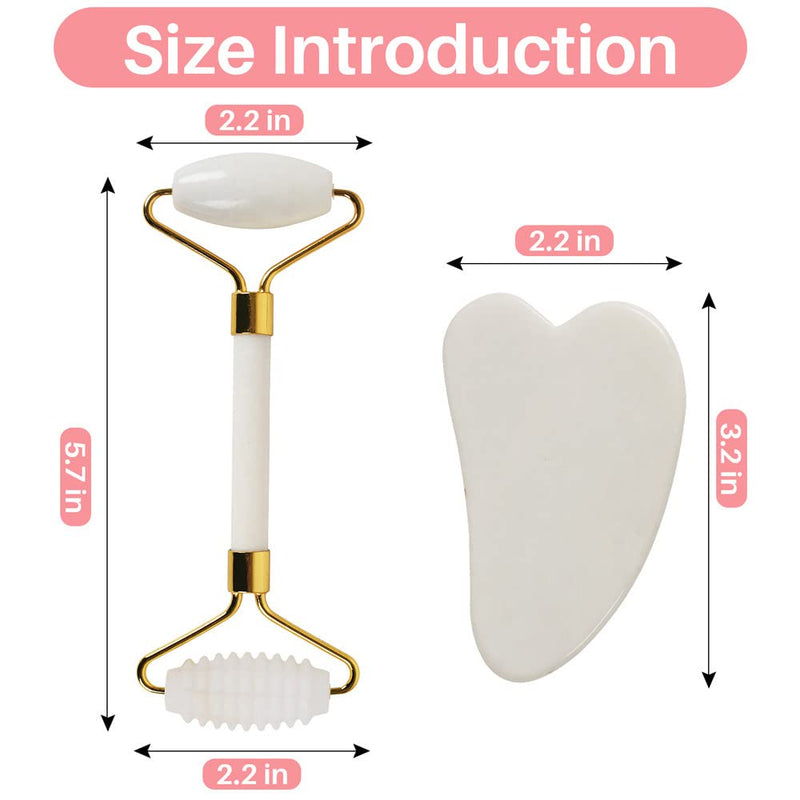 shenghang Jade Roller for Face and Gua Sha Set Face Roller,Facial Beauty Roller Skin Care Tools Massager for Face, Eyes,Forehead Neck, Body Muscle， Relaxing and Relieve Fine Lines and Wrinkles(White)