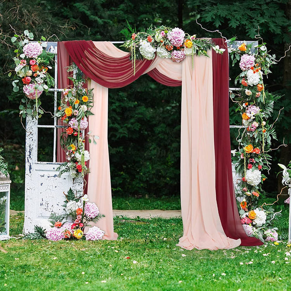 Chiffon Wedding Fabric Drapes Burgundy & Peach Chiffon Fabric Drapery 6 Yards Long Sheer Chiffon Wedding Arch Draping Party Ceremony Arch Stage Decorations Voile Sheer Celling